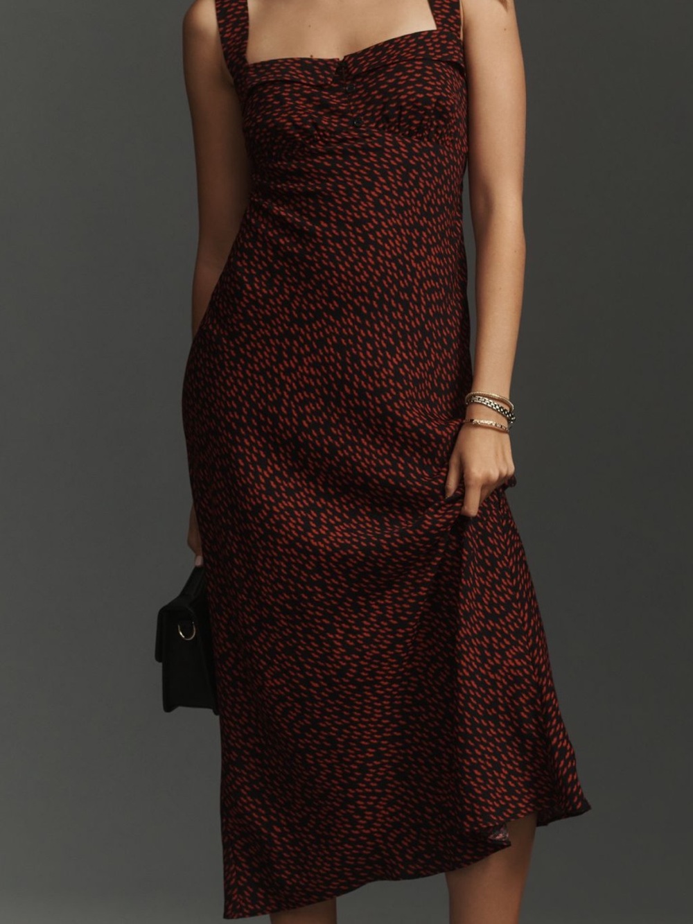 Reformation Lips Red & Black Sleeveless Maxi Dress with Draped Neckline